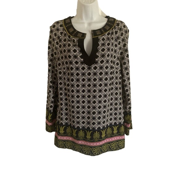 Nicole by Nicole Miller Tunic Top size S V-neck Embellished Neckline Boho Blouse - Picture 1 of 11